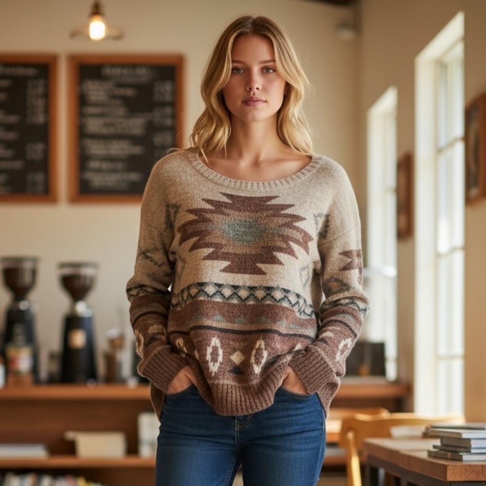 American Eagle | Women's Beige Patterned Sweater | Size XS